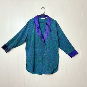 Vintage Victoria's Secret Gold Label Green Paisley Nightgown Boyfriend Shirt S